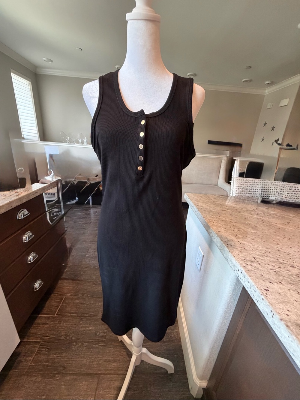Guess Womens Black Ribbed Dress with Silver Buttons